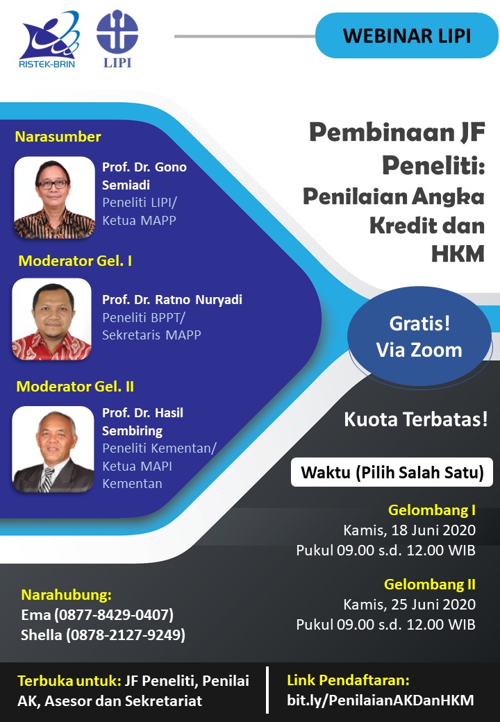 Webinar Pembinaan JF Peneliti:  Penilaian Angka Kredit dan HKM